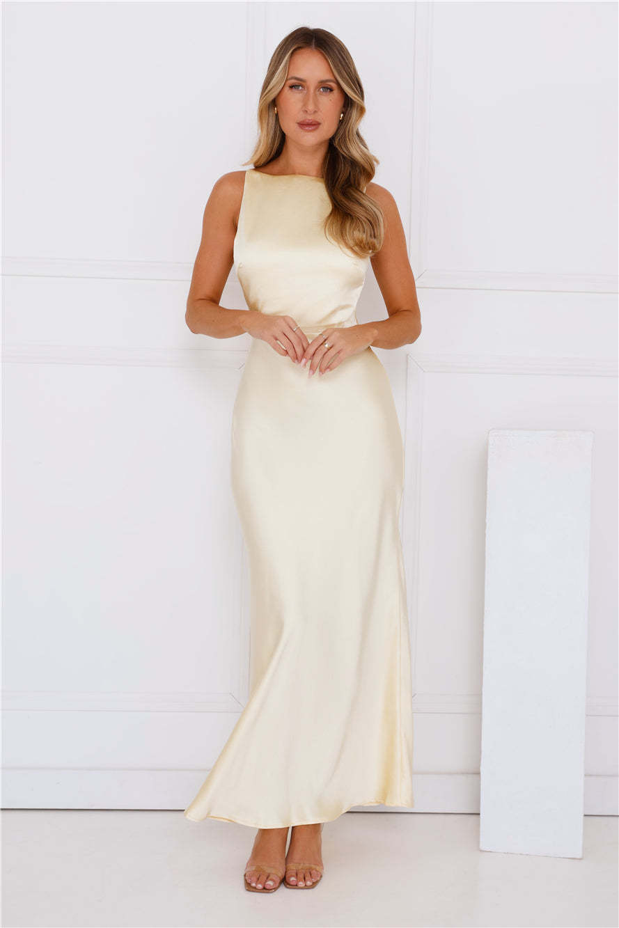 Unveiled Sophistication Satin Maxi Dress Yellow