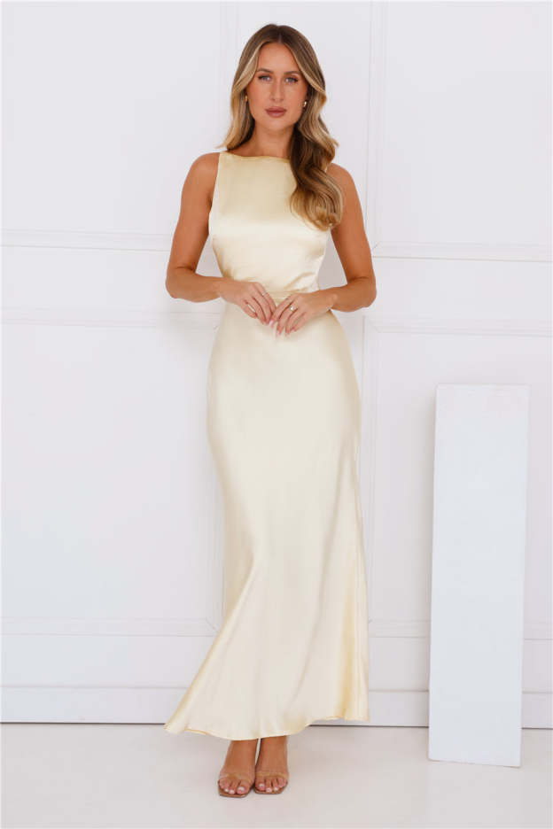Unveiled Sophistication Satin Maxi Dress Yellow