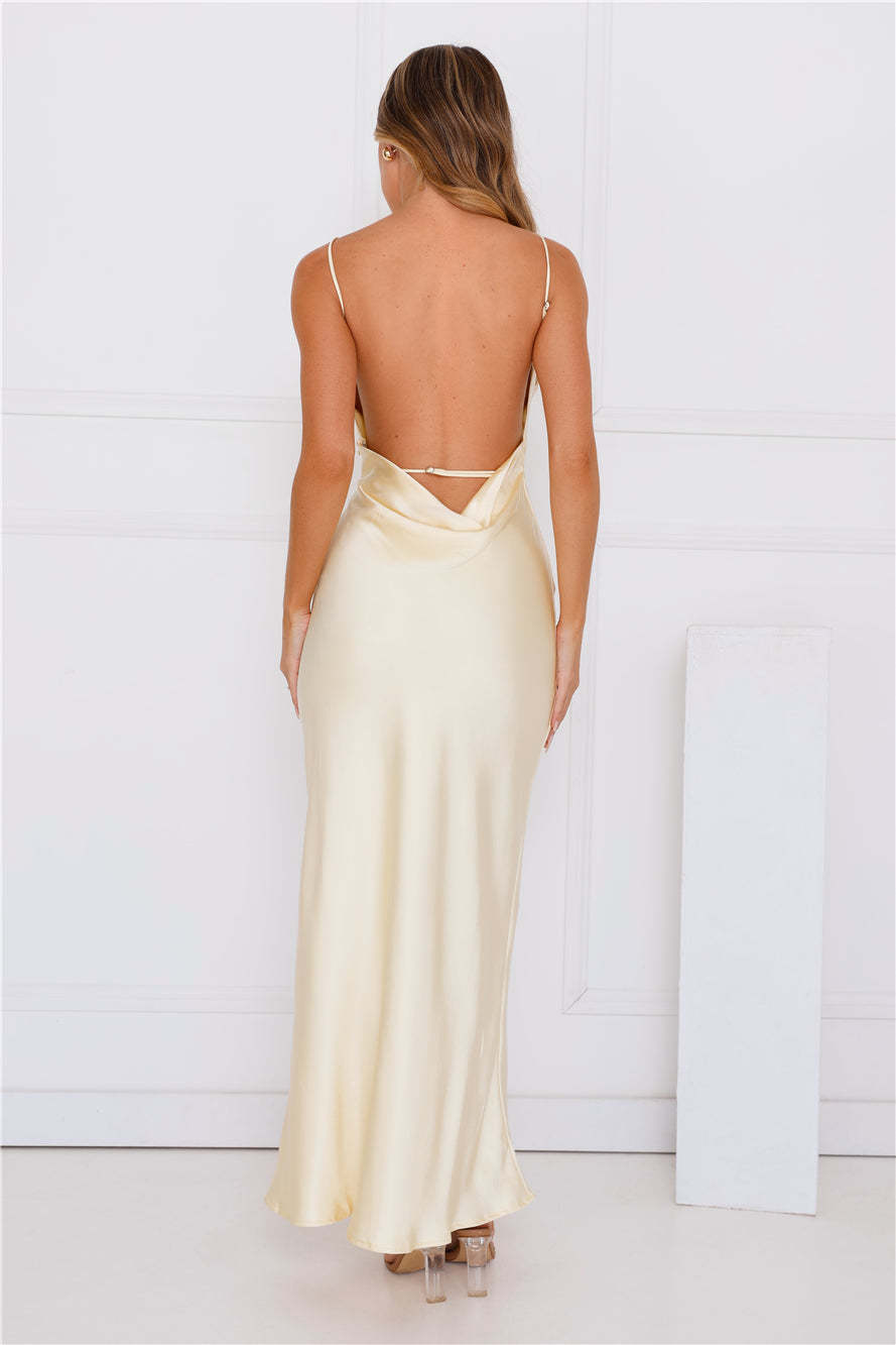 Unveiled Sophistication Satin Maxi Dress Yellow
