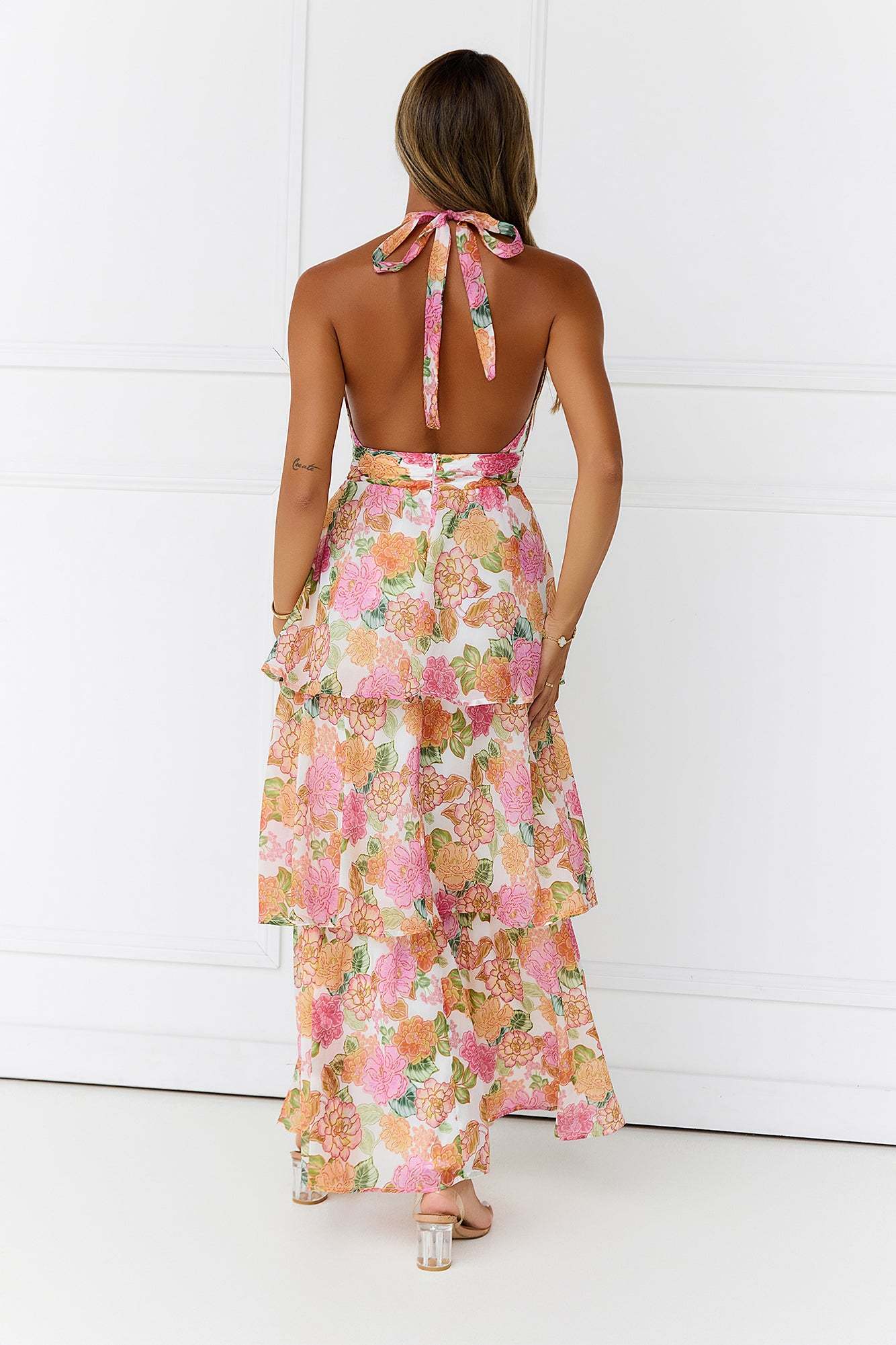 Rosewater Splash Halter Maxi Dress Print