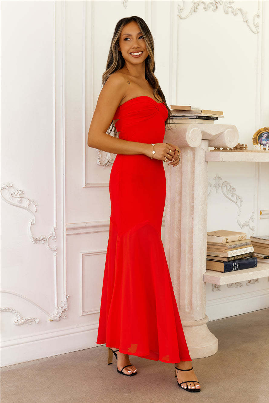 Luxe Leisure Strapless Maxi Dress Red