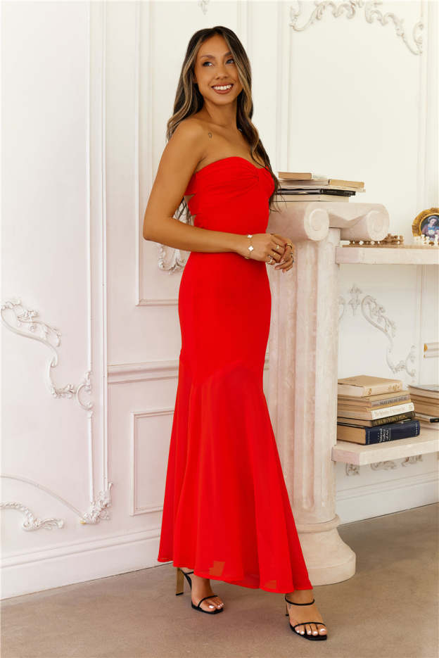 Luxe Leisure Strapless Maxi Dress Red