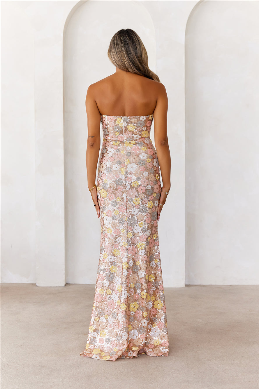 Golden Spark Sequin Strapless Maxi Dress Multi