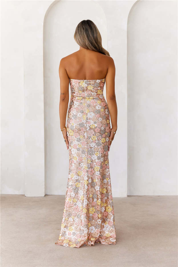 Golden Spark Sequin Strapless Maxi Dress Multi