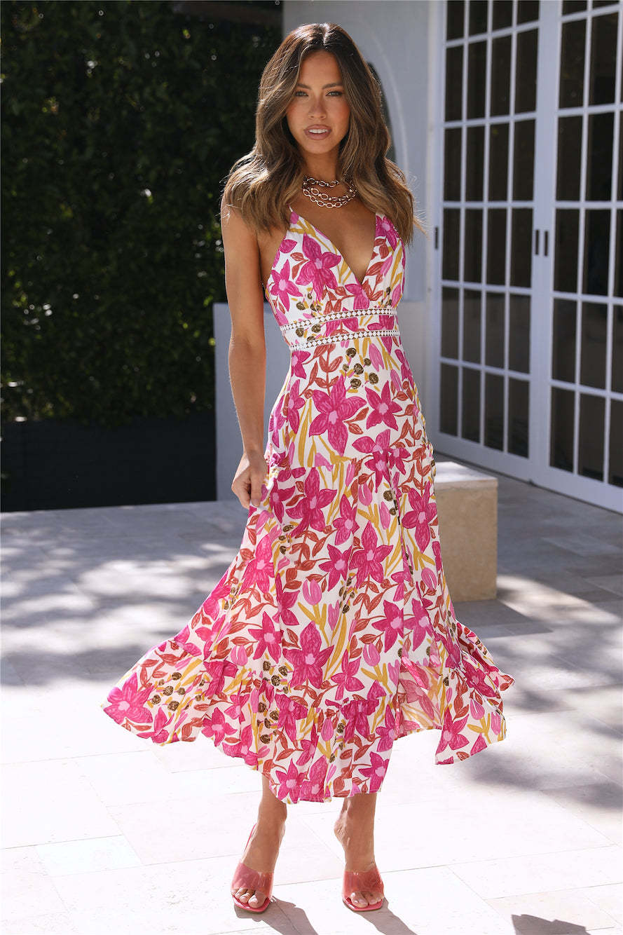 Beach Sunsets Midi Dress Fuchsia