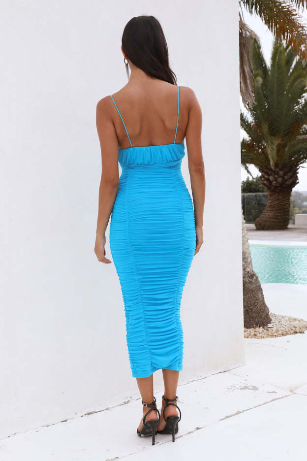 Bestie Loves Mesh Midi Dress Blue