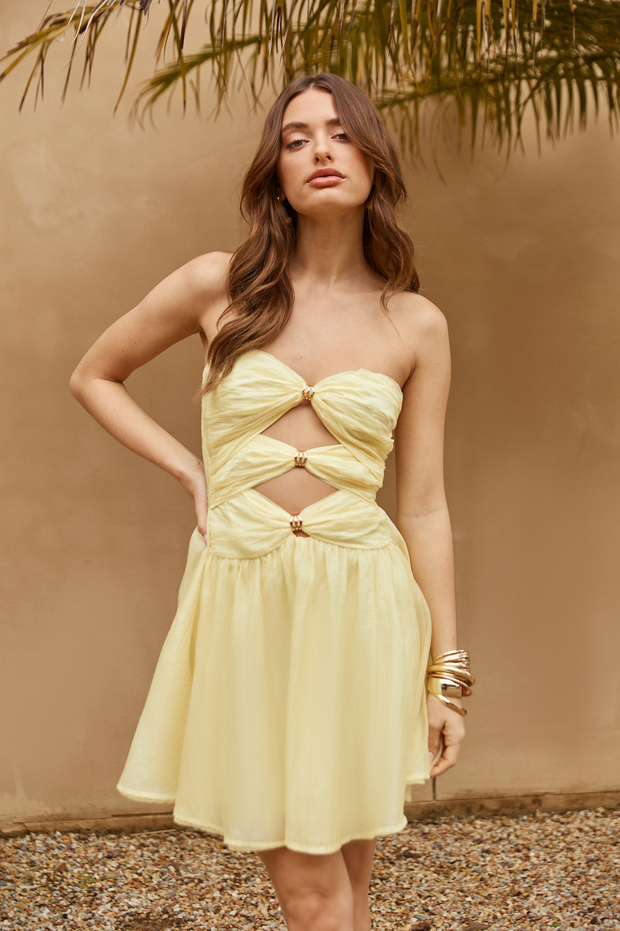 Cosmopolitan Style Strapless Mini Dress Yellow