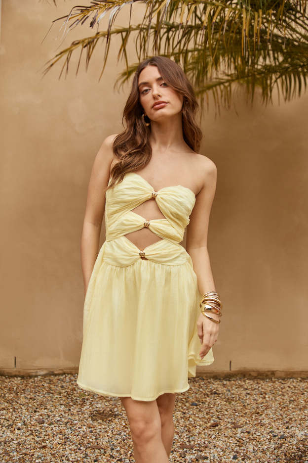 Cosmopolitan Style Strapless Mini Dress Yellow