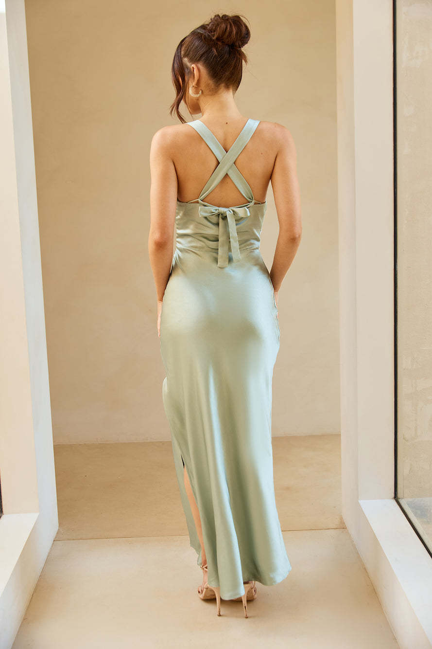Sipping Champagne Satin Maxi Dress Sage