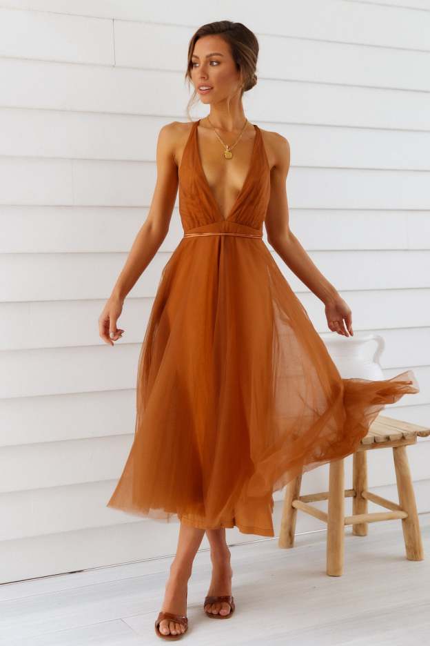 Summer Cinderella Midi Dress Chocolate