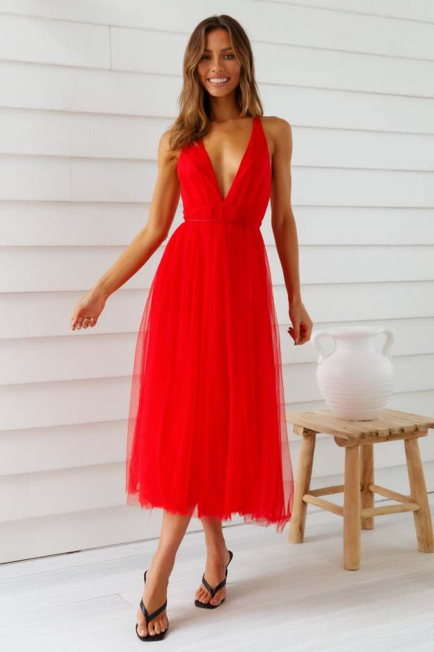Summer Cinderella Midi Dress Red