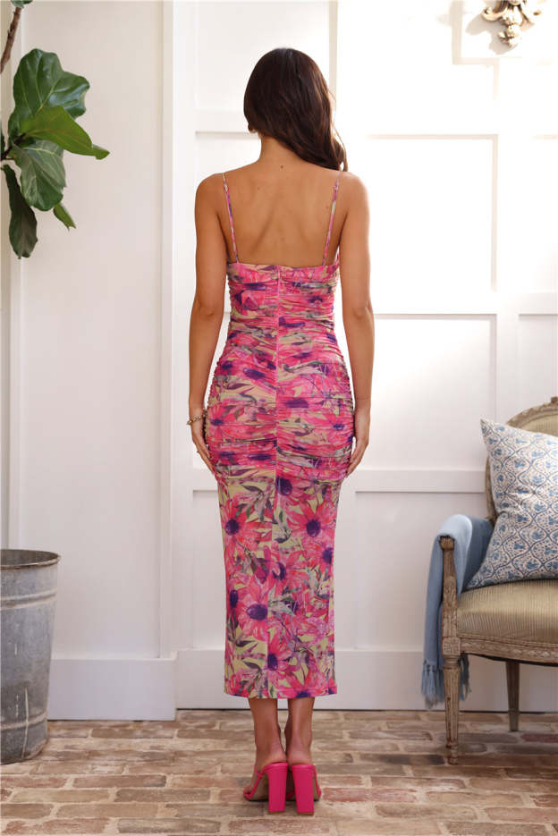 Party Ready Mesh Maxi Dress Pink