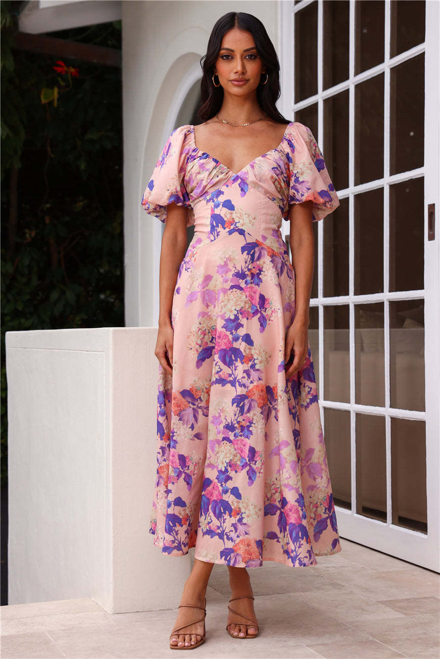 Daytime Glisten Short Sleeve Midi Dress Pink