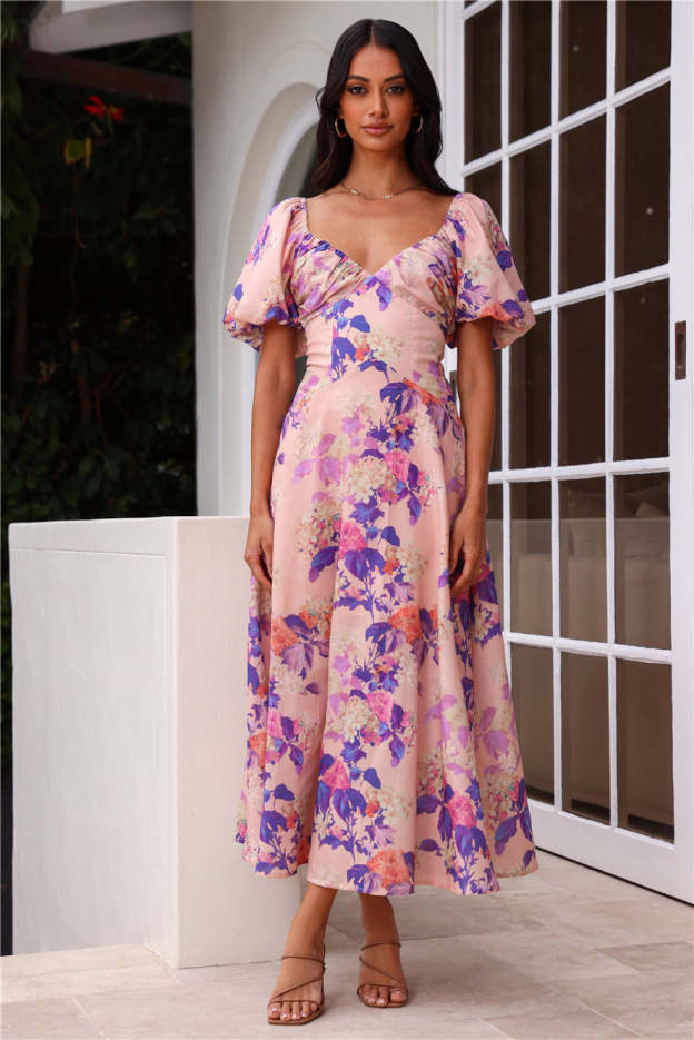 Daytime Glisten Short Sleeve Midi Dress Pink