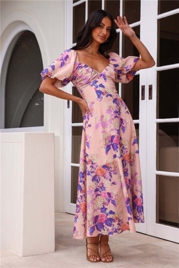 Daytime Glisten Short Sleeve Midi Dress Pink