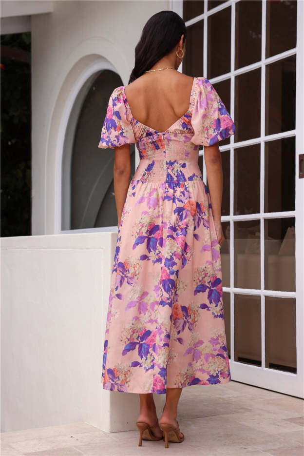 Daytime Glisten Short Sleeve Midi Dress Pink