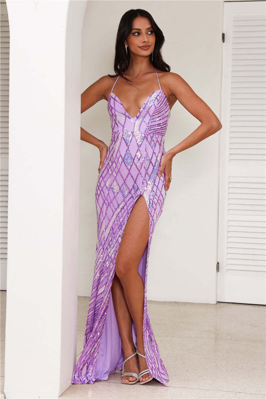 DEAR EMILIA Champagne And Stardust Maxi Dress Lilac