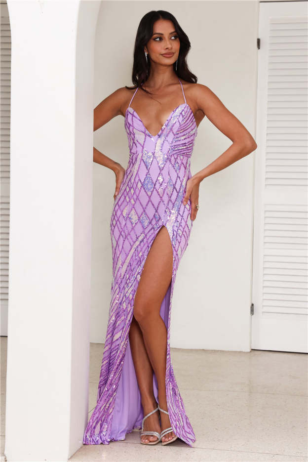 DEAR EMILIA Champagne And Stardust Maxi Dress Lilac
