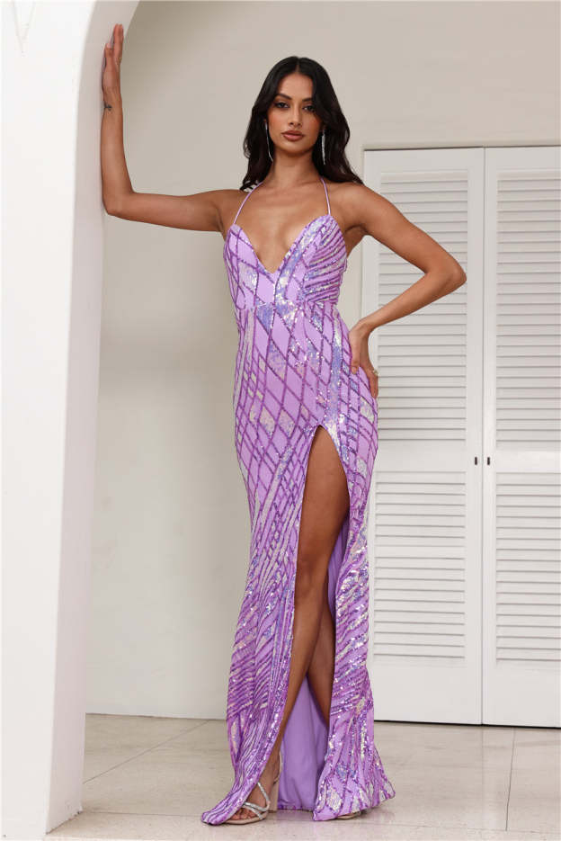 DEAR EMILIA Champagne And Stardust Maxi Dress Lilac