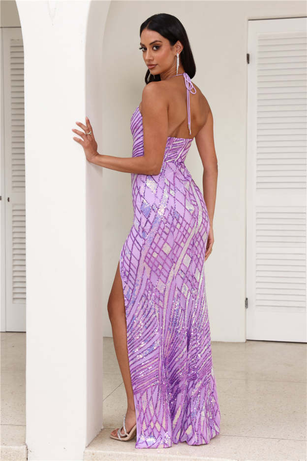 DEAR EMILIA Champagne And Stardust Maxi Dress Lilac