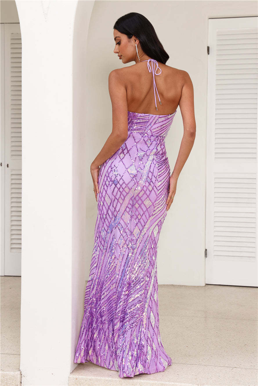 DEAR EMILIA Champagne And Stardust Maxi Dress Lilac