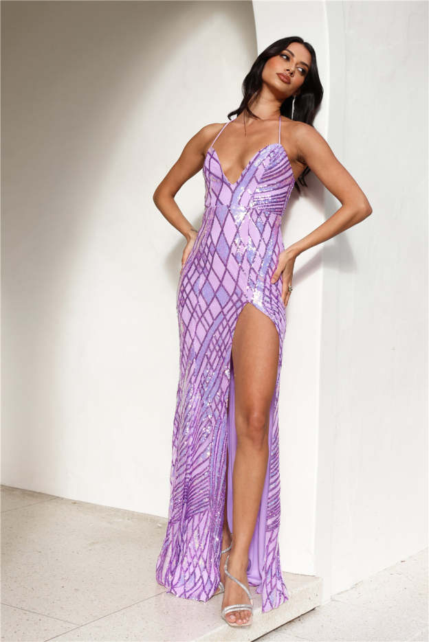 DEAR EMILIA Champagne And Stardust Maxi Dress Lilac