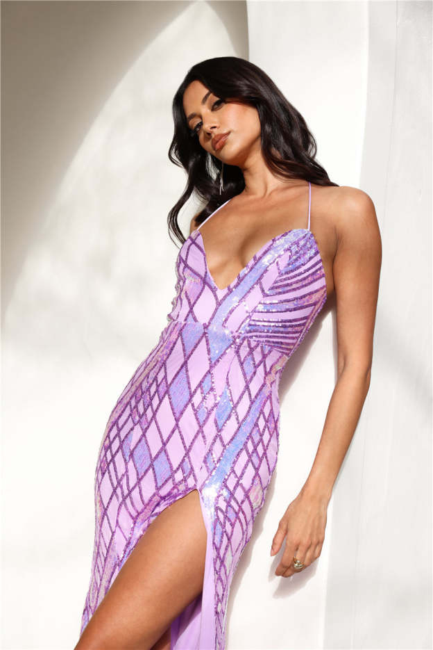 DEAR EMILIA Champagne And Stardust Maxi Dress Lilac