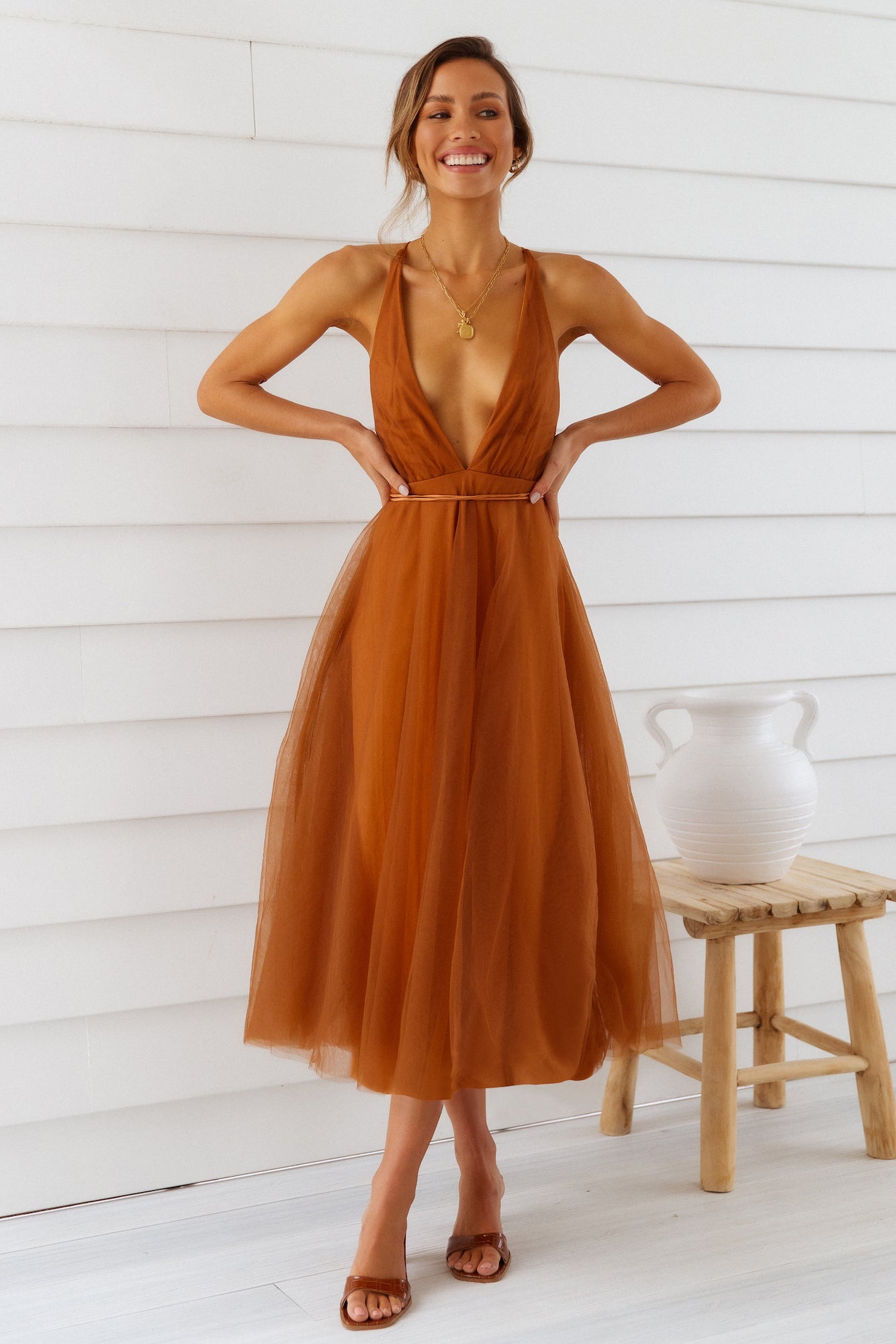 Summer Cinderella Midi Dress Chocolate