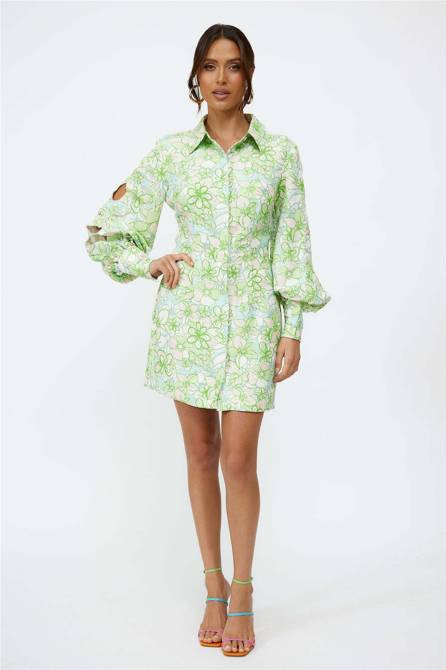 C/MEO Far Away Mini Dress Apple Green Floral