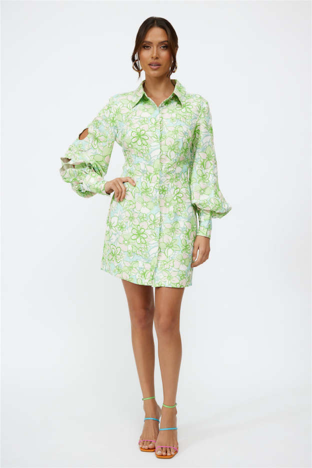 C/MEO Far Away Mini Dress Apple Green Floral