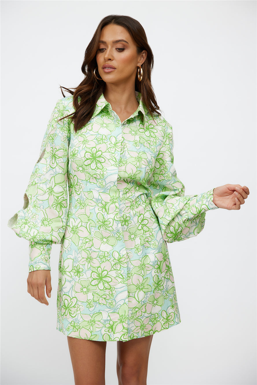 C/MEO Far Away Mini Dress Apple Green Floral