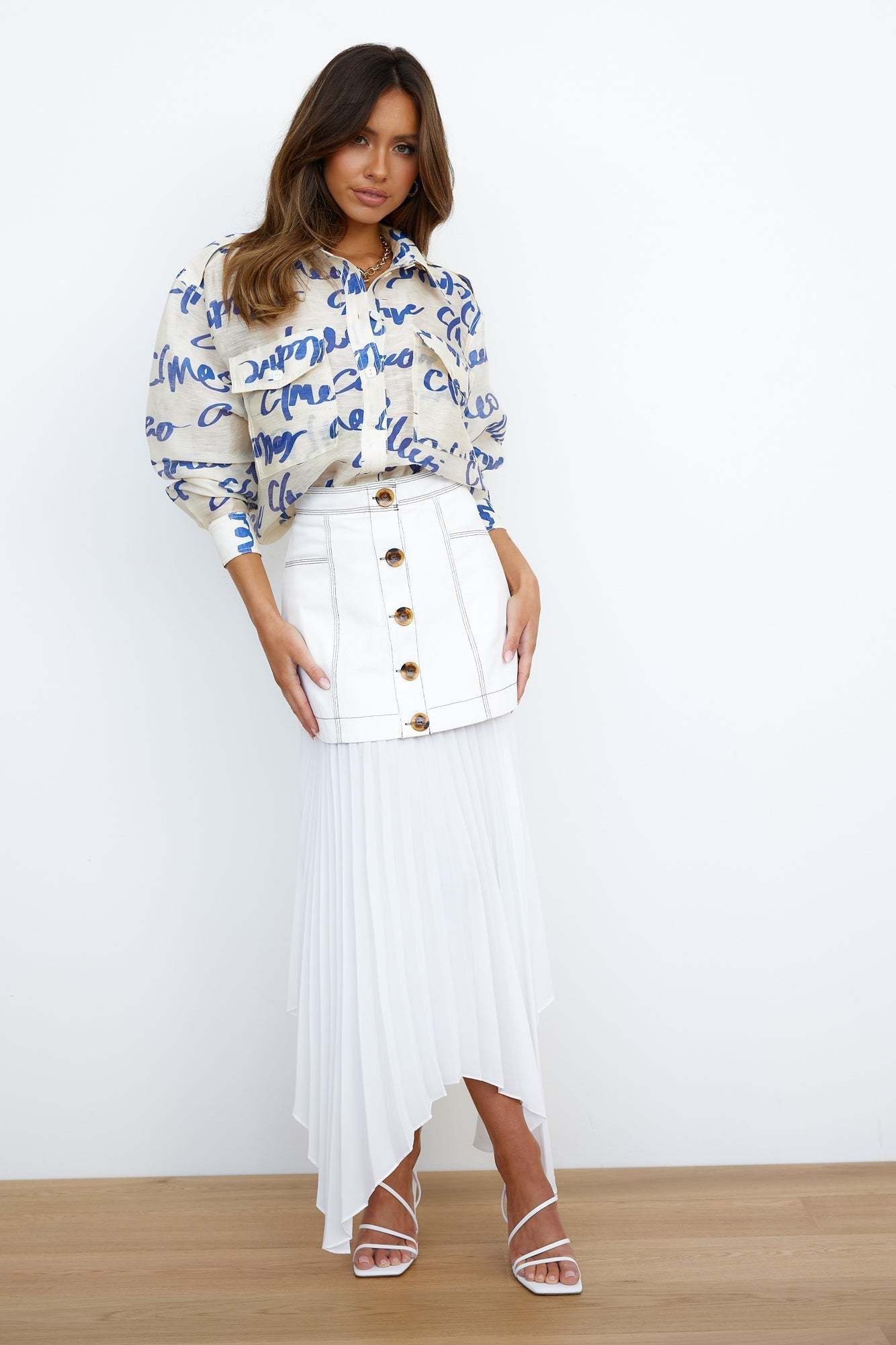 C/Meo Daydream Pleated Midi Skirt White