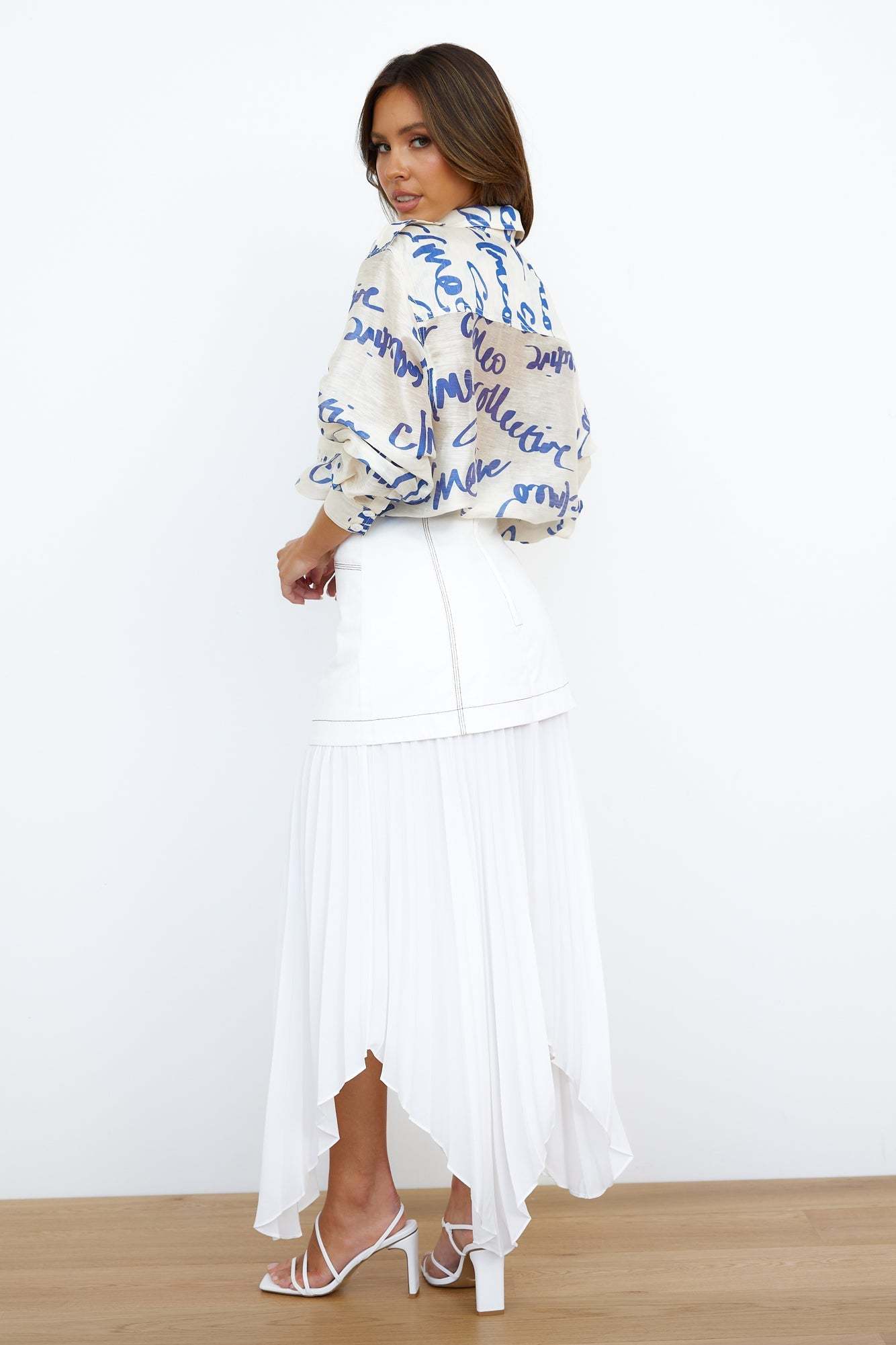C/Meo Daydream Pleated Midi Skirt White
