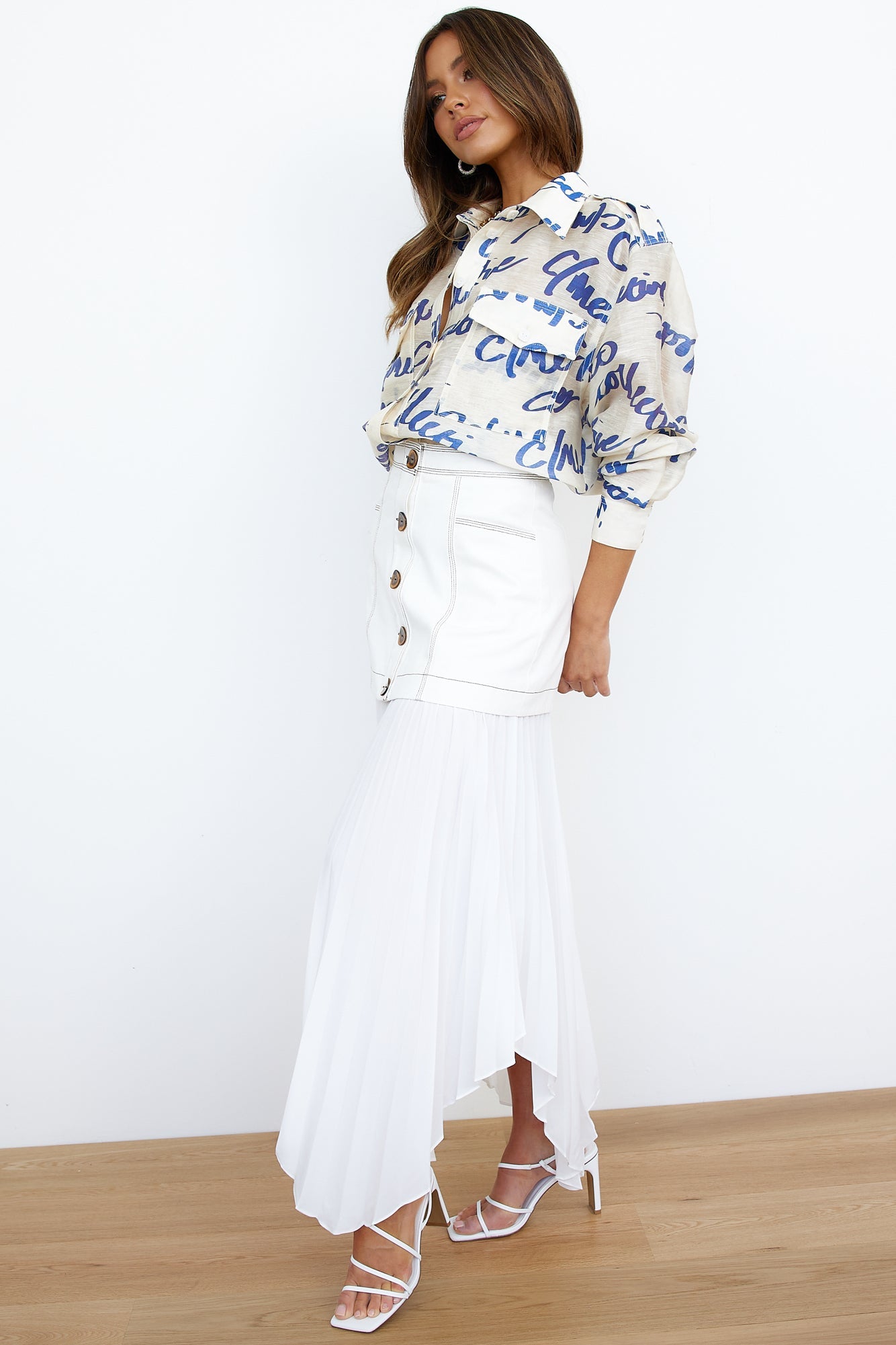 C/Meo Daydream Pleated Midi Skirt White