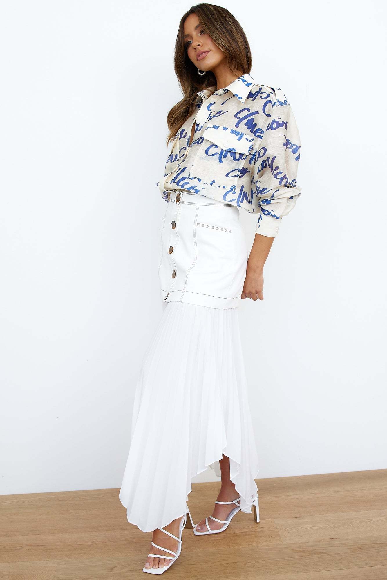 C/Meo Daydream Pleated Midi Skirt White
