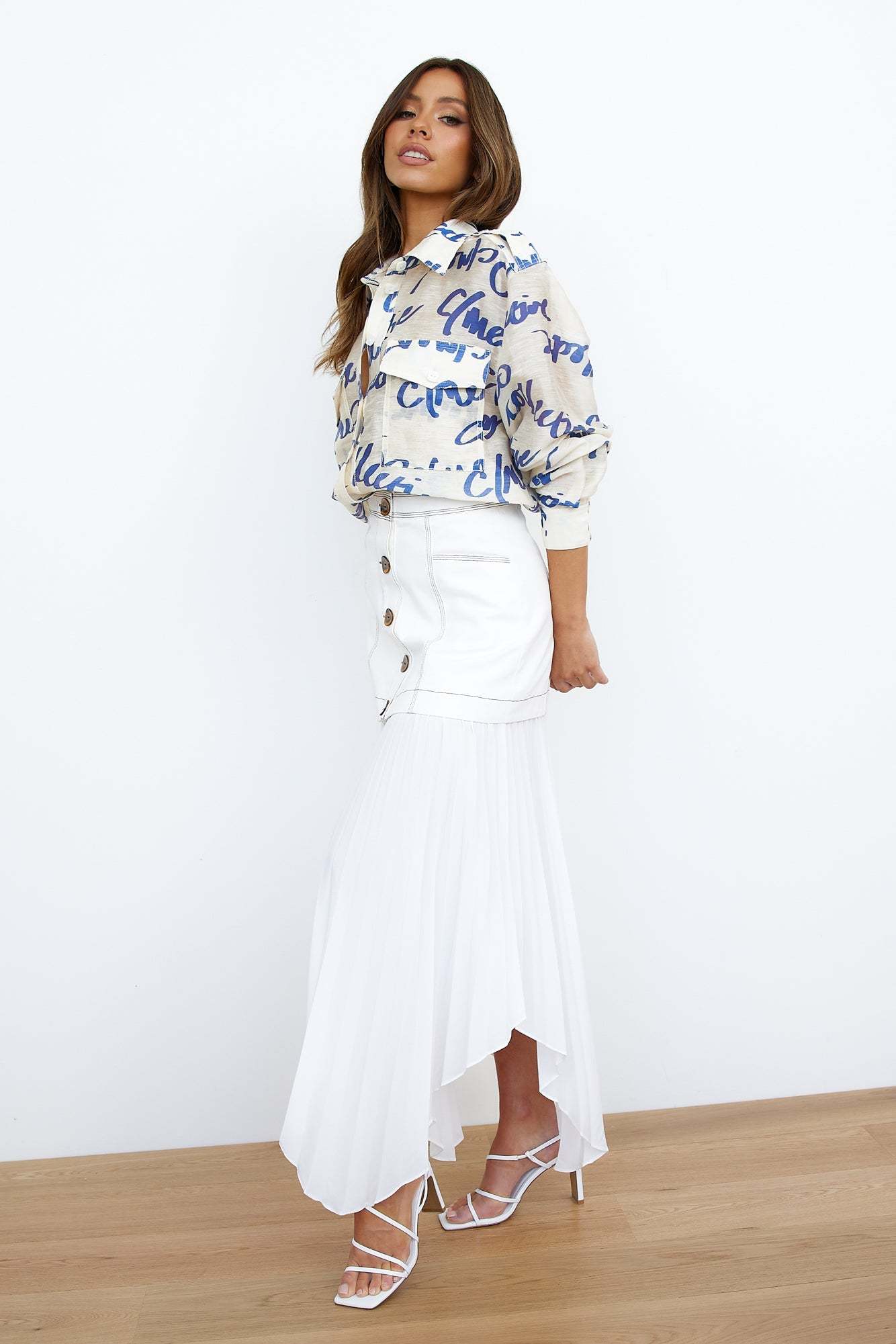 C/Meo Daydream Pleated Midi Skirt White