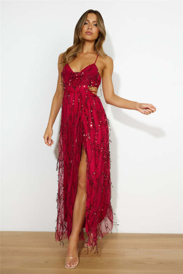 Blooming Season Sequin Maxi Dress Red