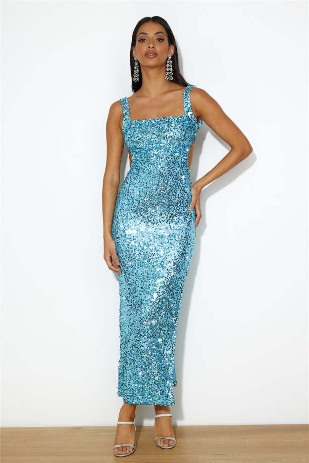 Bright Glimmer Sequin Midi Dress Blue
