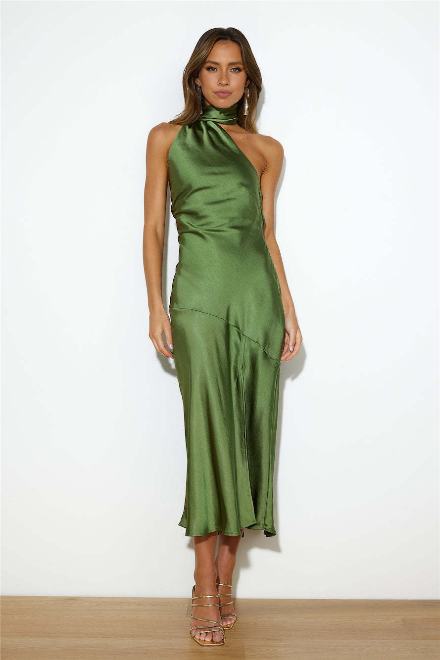 Athenian Satin Maxi Dress Olive