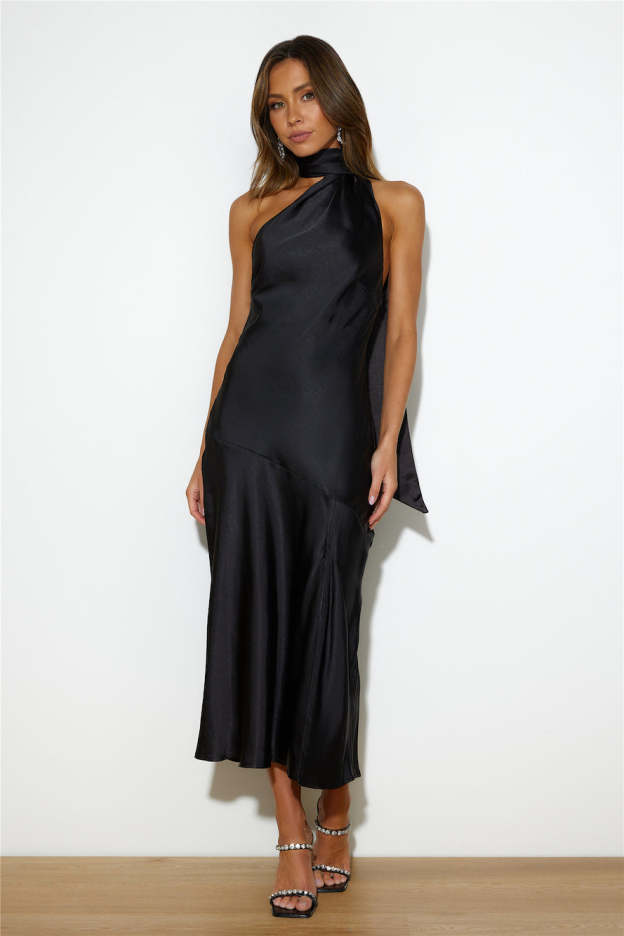 Athenian Satin Maxi Dress Black