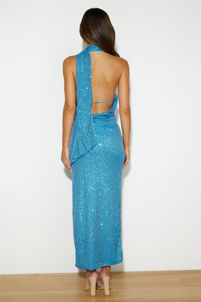 All Eyes On Her Sequin Midi Dress Blue