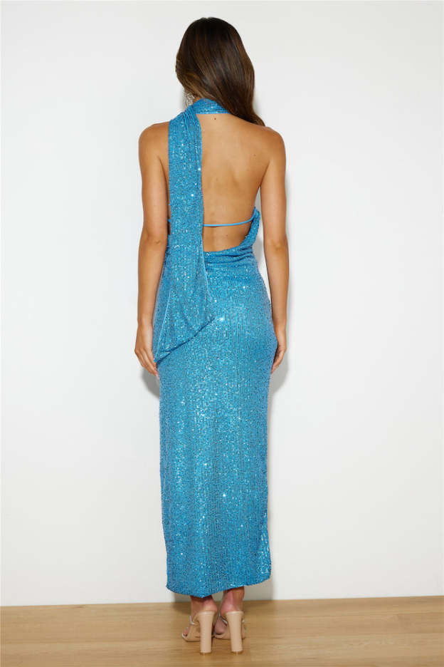 All Eyes On Her Sequin Midi Dress Blue