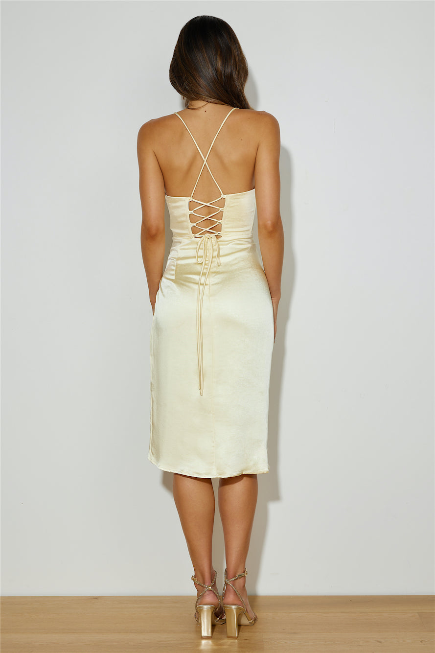 My Fierce Love Satin Midi Dress Yellow