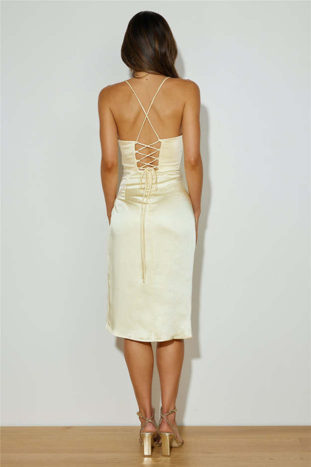My Fierce Love Satin Midi Dress Yellow