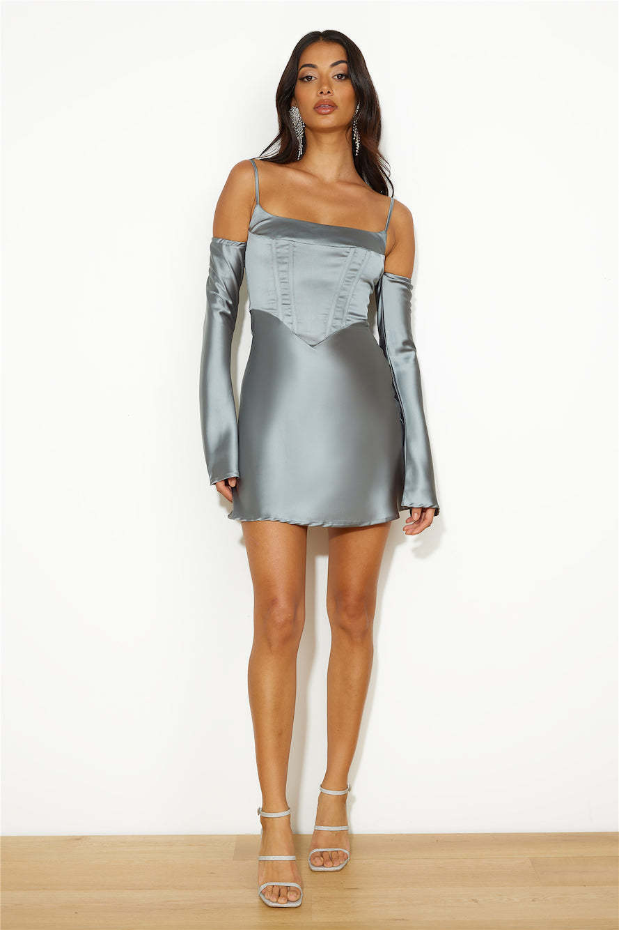 Channel Me Satin Mini Dress Sage