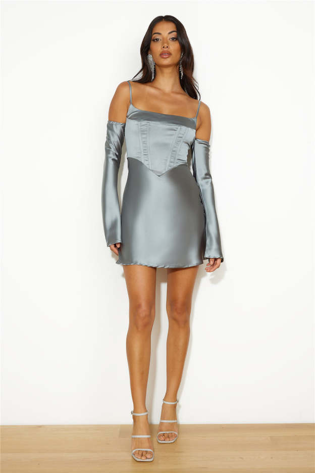 Channel Me Satin Mini Dress Sage