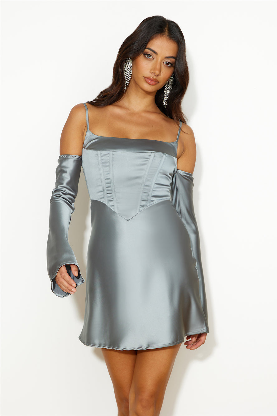 Channel Me Satin Mini Dress Sage