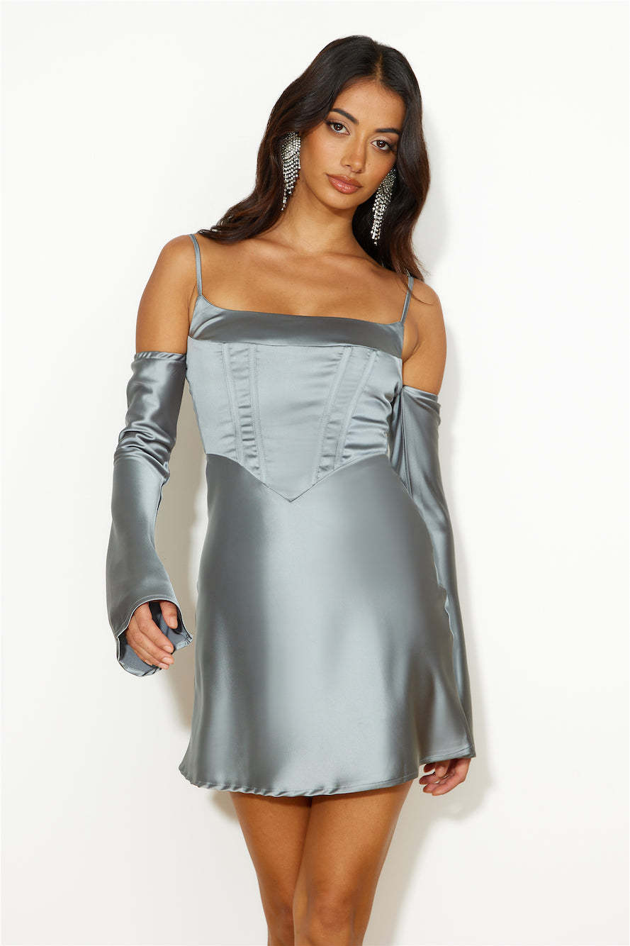 Channel Me Satin Mini Dress Sage