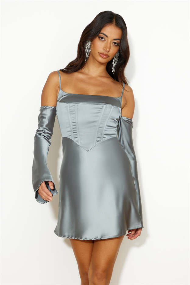 Channel Me Satin Mini Dress Sage