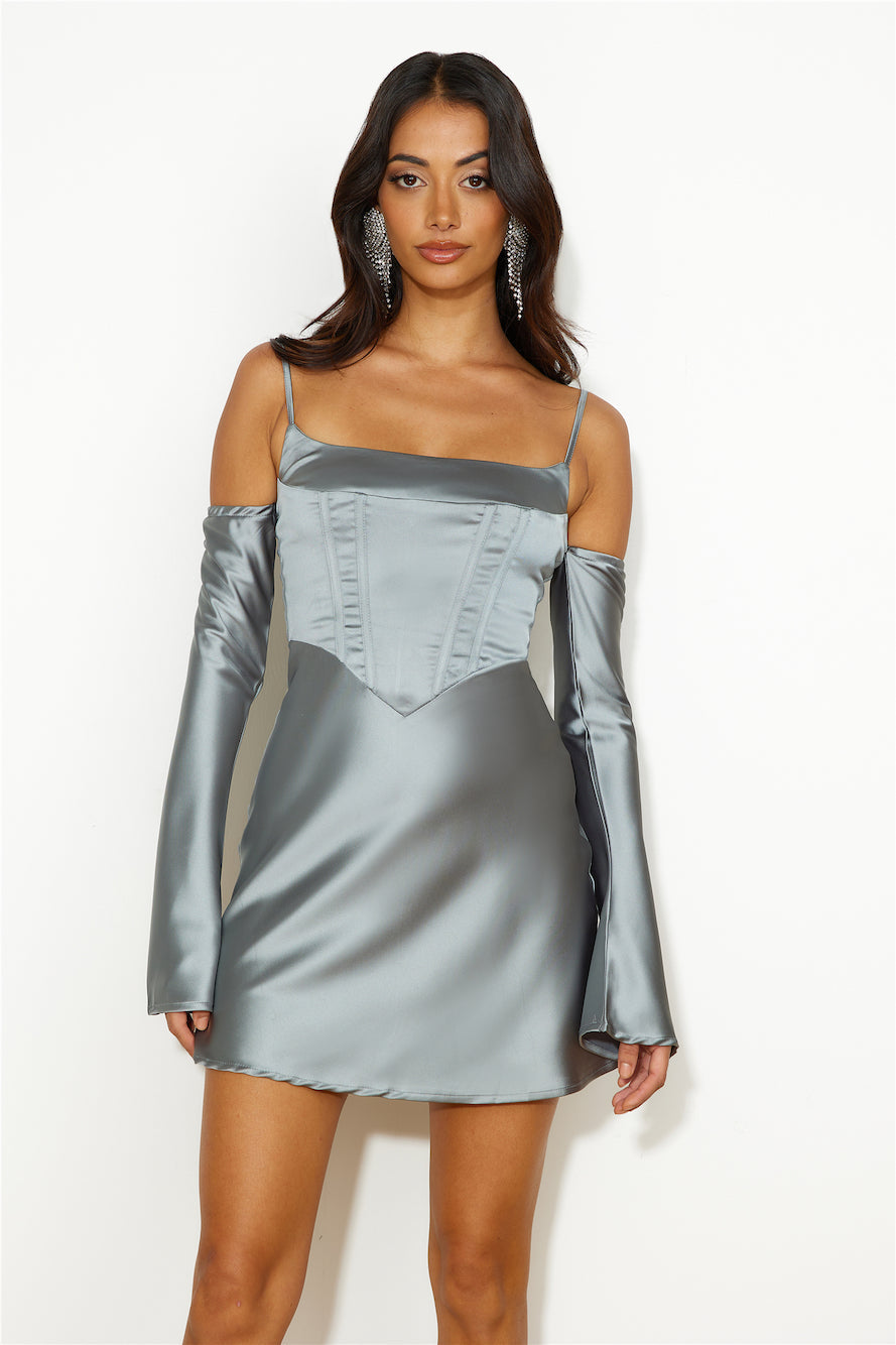 Channel Me Satin Mini Dress Sage